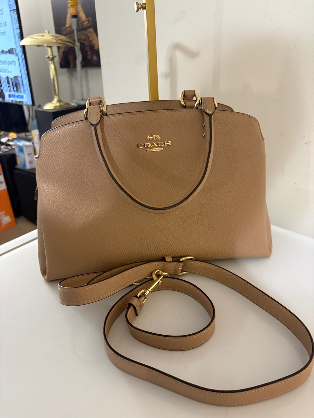 Coach Nude Tan Pebbled Leather Dome Satchel